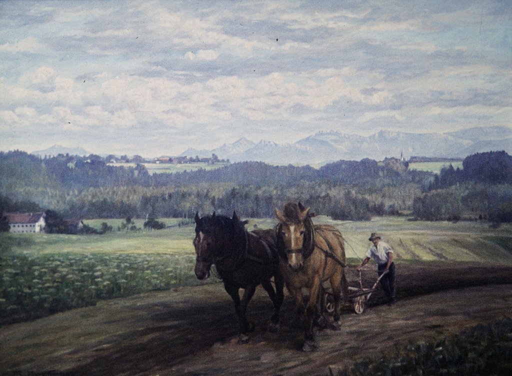 Ackernder Bauer bei Irlach (Gmd. Halfing)